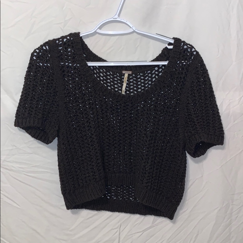 Free People brown knitted cropped sweater